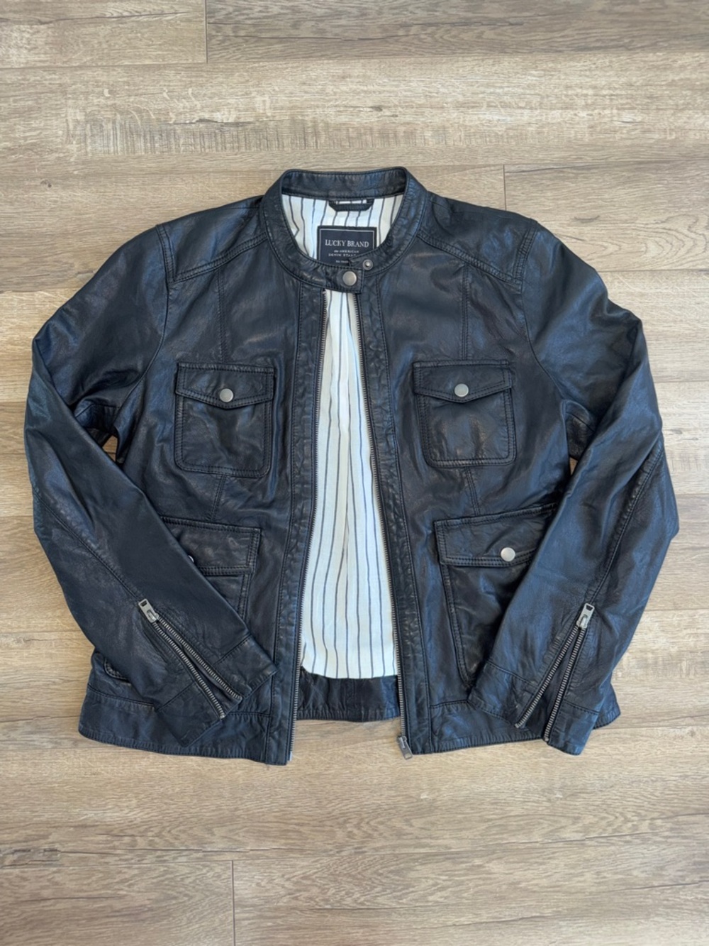 Lucky Brand Black Leather Military Fields Jacket